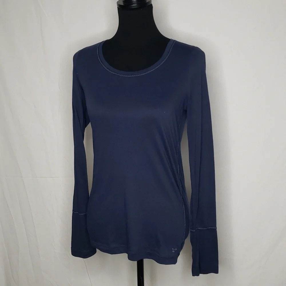 American Eagle Ribbed Knit Long Sleeves Fitted Top Size M Blue Preppy 90s Blue